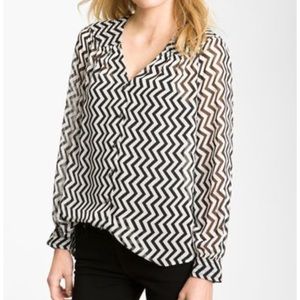 Bellatrix black white chevron sheer blouse S